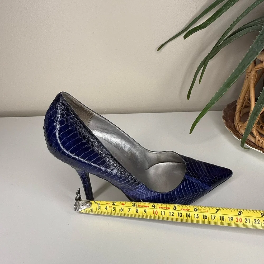Vintage Nina New York Snakeskin Blue Pointed Toe Stiletto Heels Size 8.5M - Picture 9 of 13